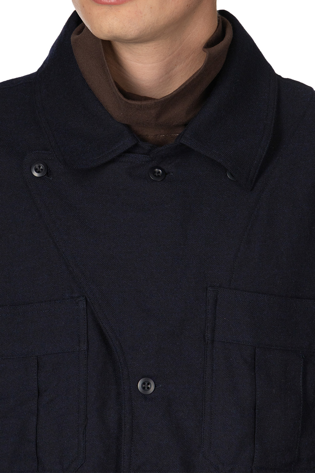ts(s) - Wool Cotton Chambray Twill Cloth Military Shirt Jacket - Navy